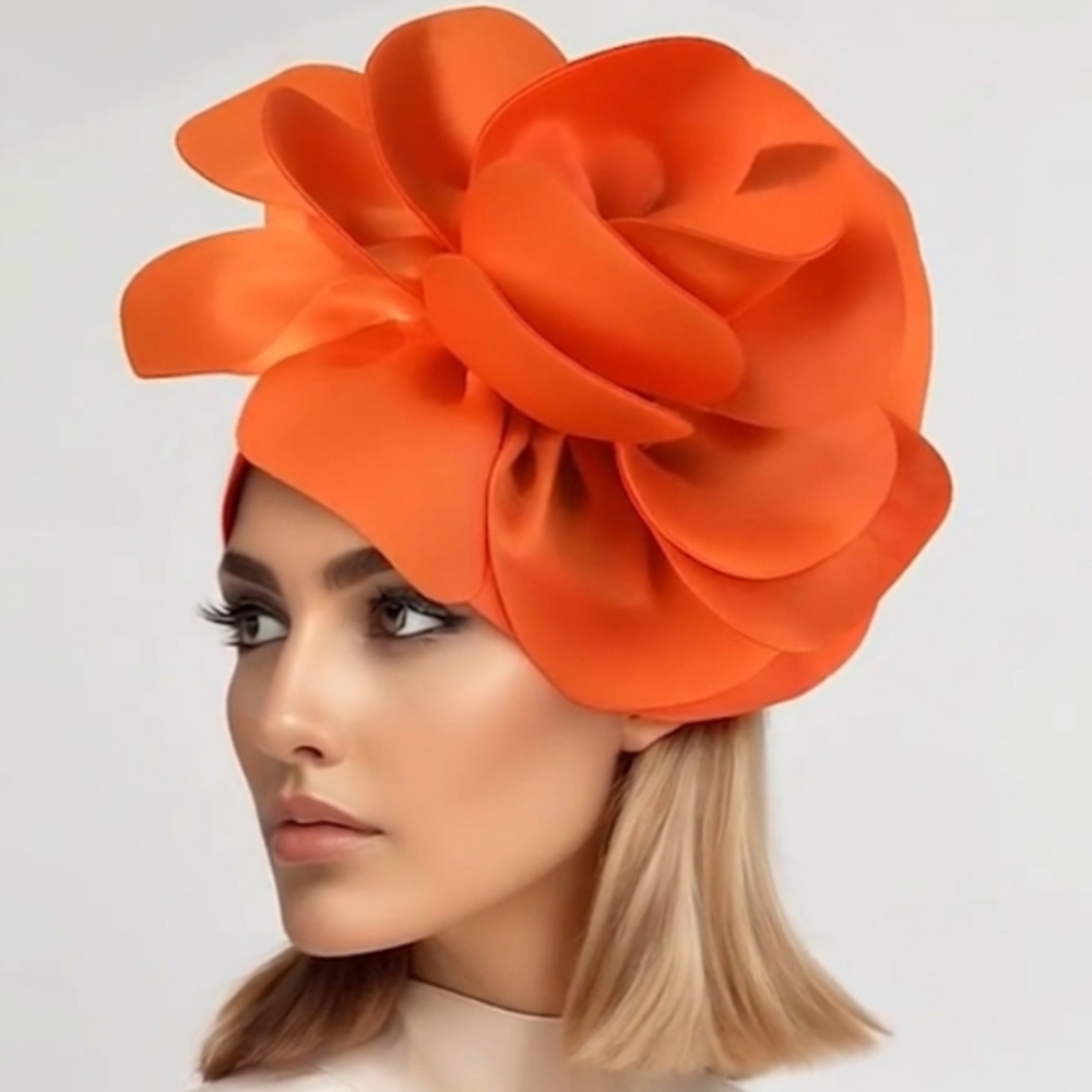 Beloved Millinery Large Stunning Orange Floral Fascinator Kentucky Derby Tea NWT